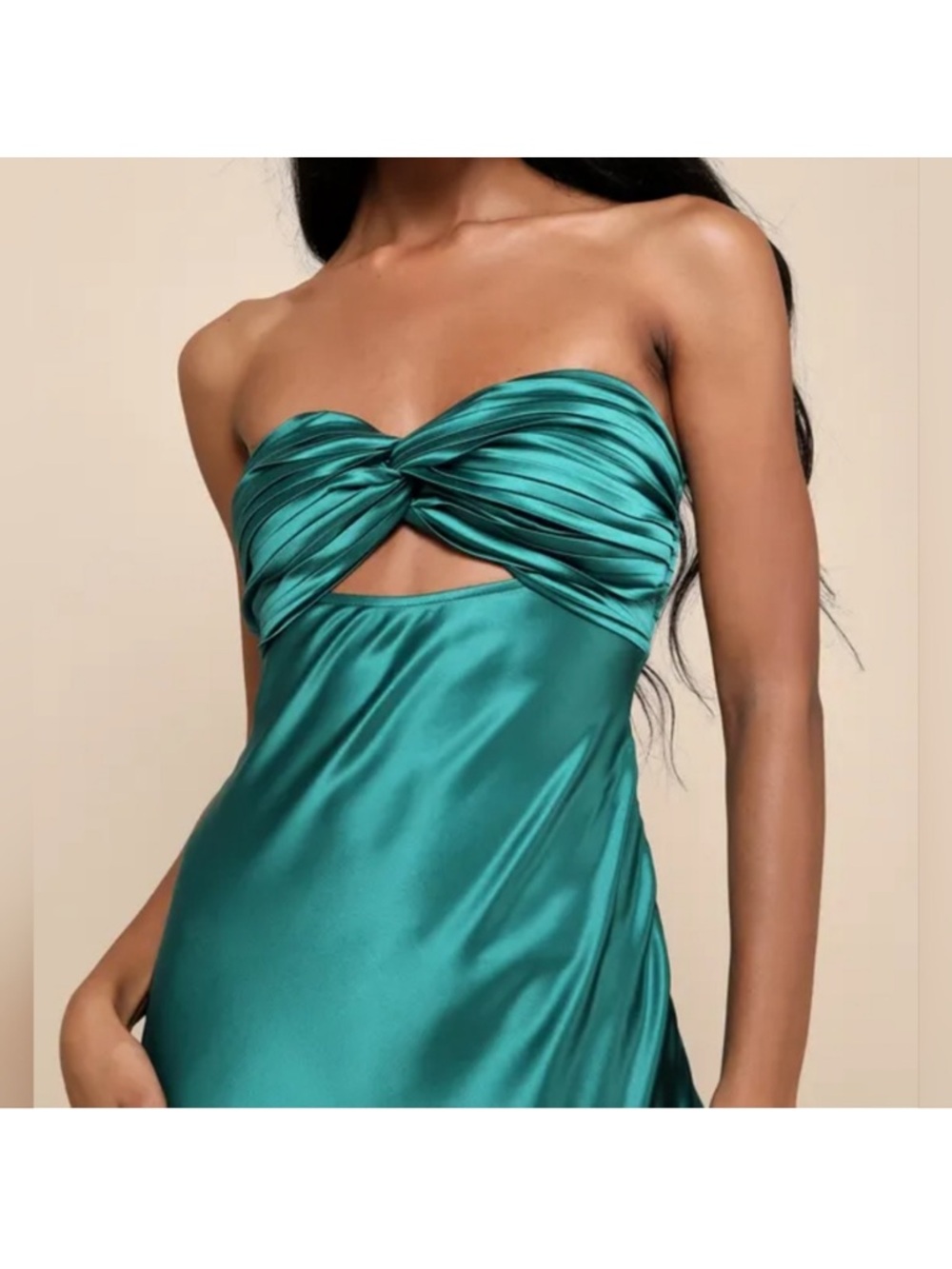 Lulu's Emerald Green Satin Strapless Maxi Dress